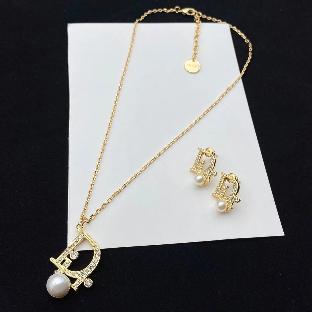 Pearl Earrings and Necklace Set
