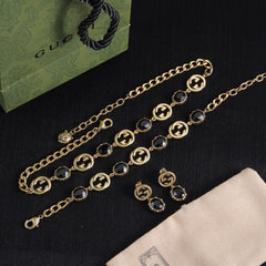 Vintage Black Crystal Jewelry Set