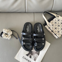 Diamond Buckle Platform Slippers