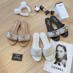 Elegant pearl slippers