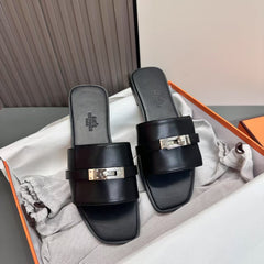 Leather and Rubber Flat Slippers