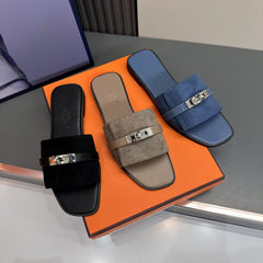 Suede Leather Flat Slippers
