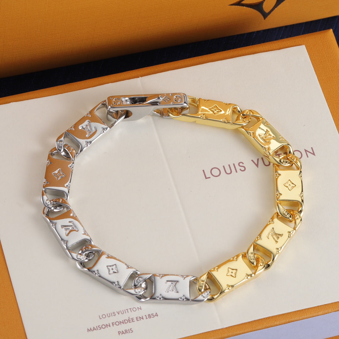 Gold and silver color-block metal bracelet