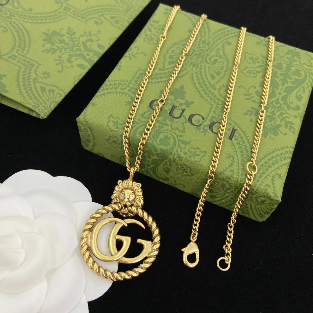 Vintage Lion Earring and Necklace Set