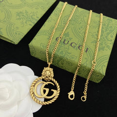Vintage Lion Earring and Necklace Set