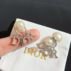 Fashionable pearl letter pendant earrings