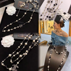Enamel Double Pearl Necklace