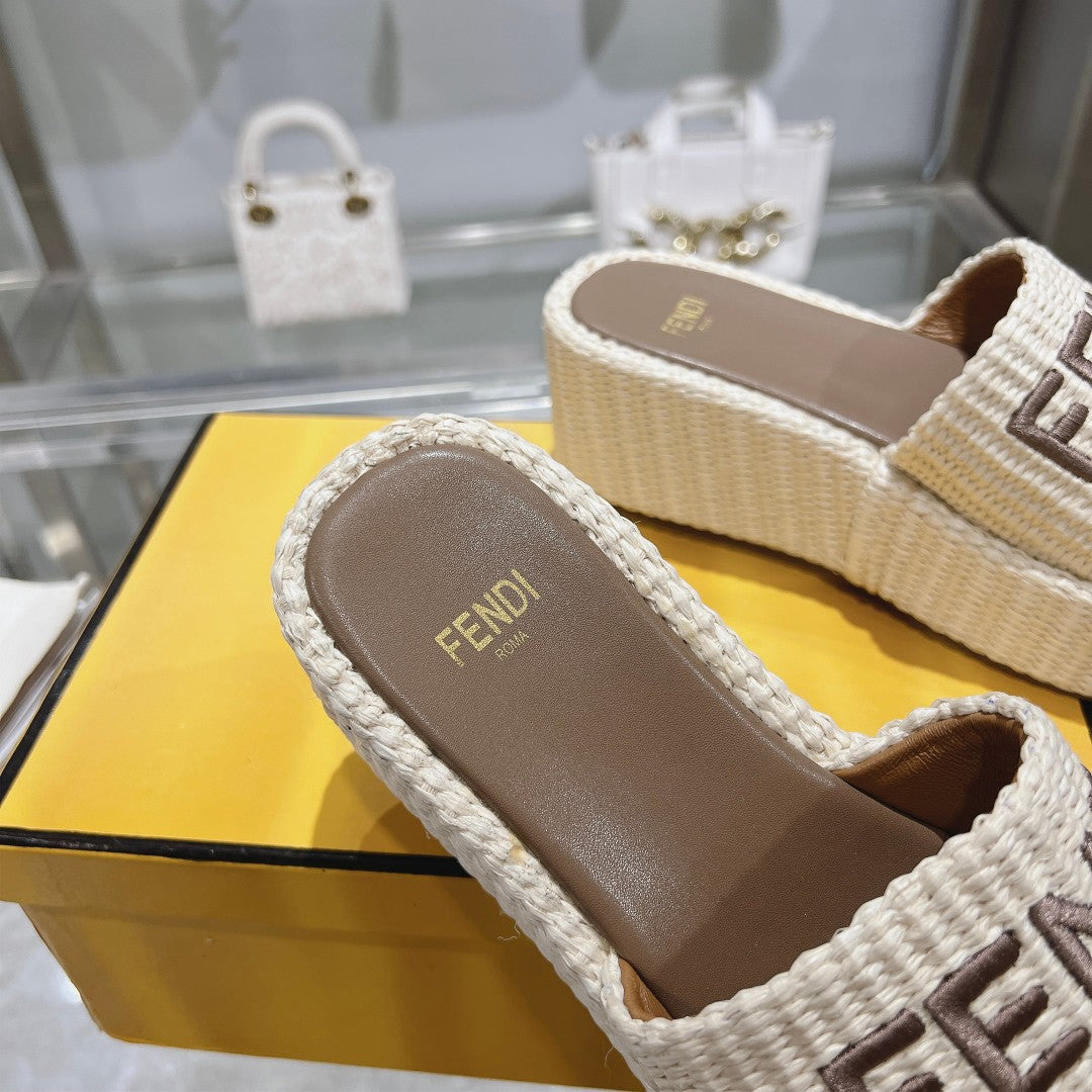 Jacquard canvas thick-soled slippers