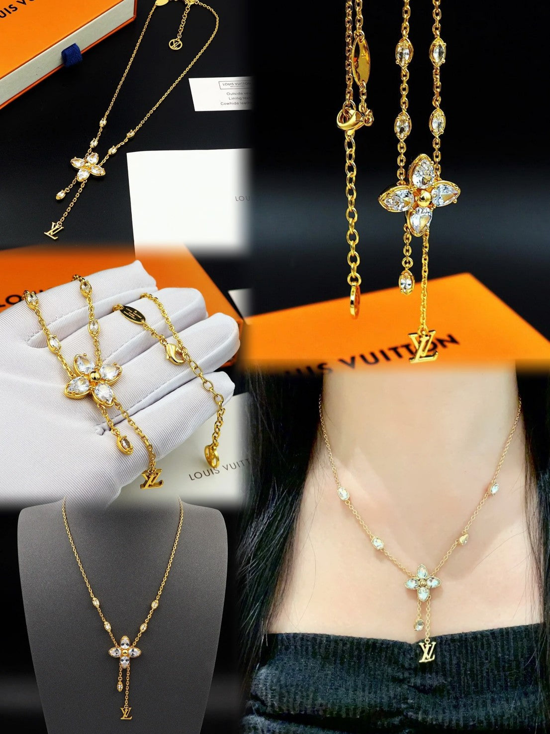 Floral crystal pendant necklace