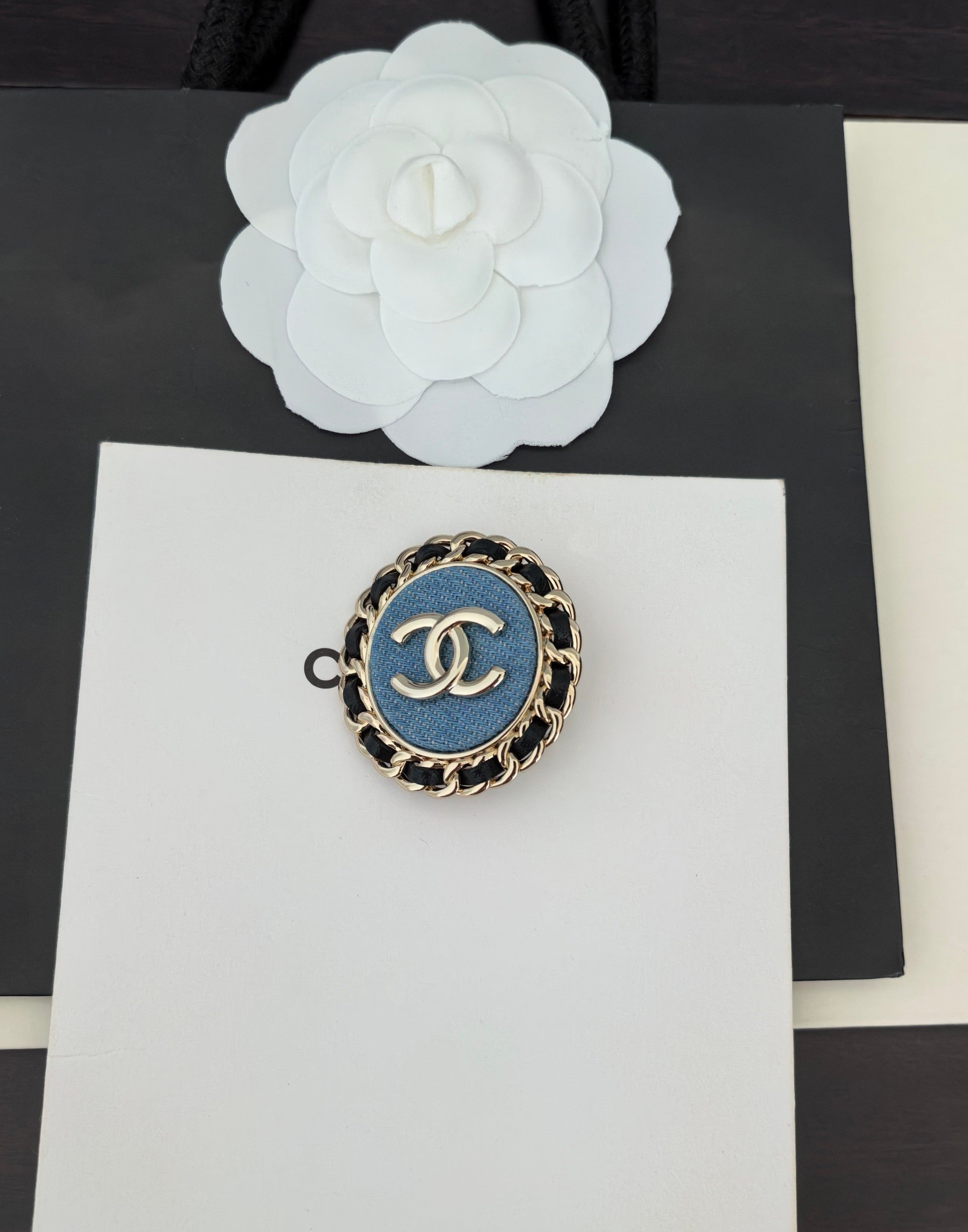 Denim Round Blue Brooch