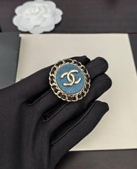 Denim Round Blue Brooch