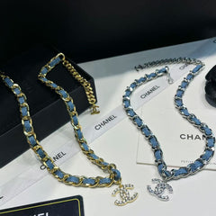 Denim leather choker