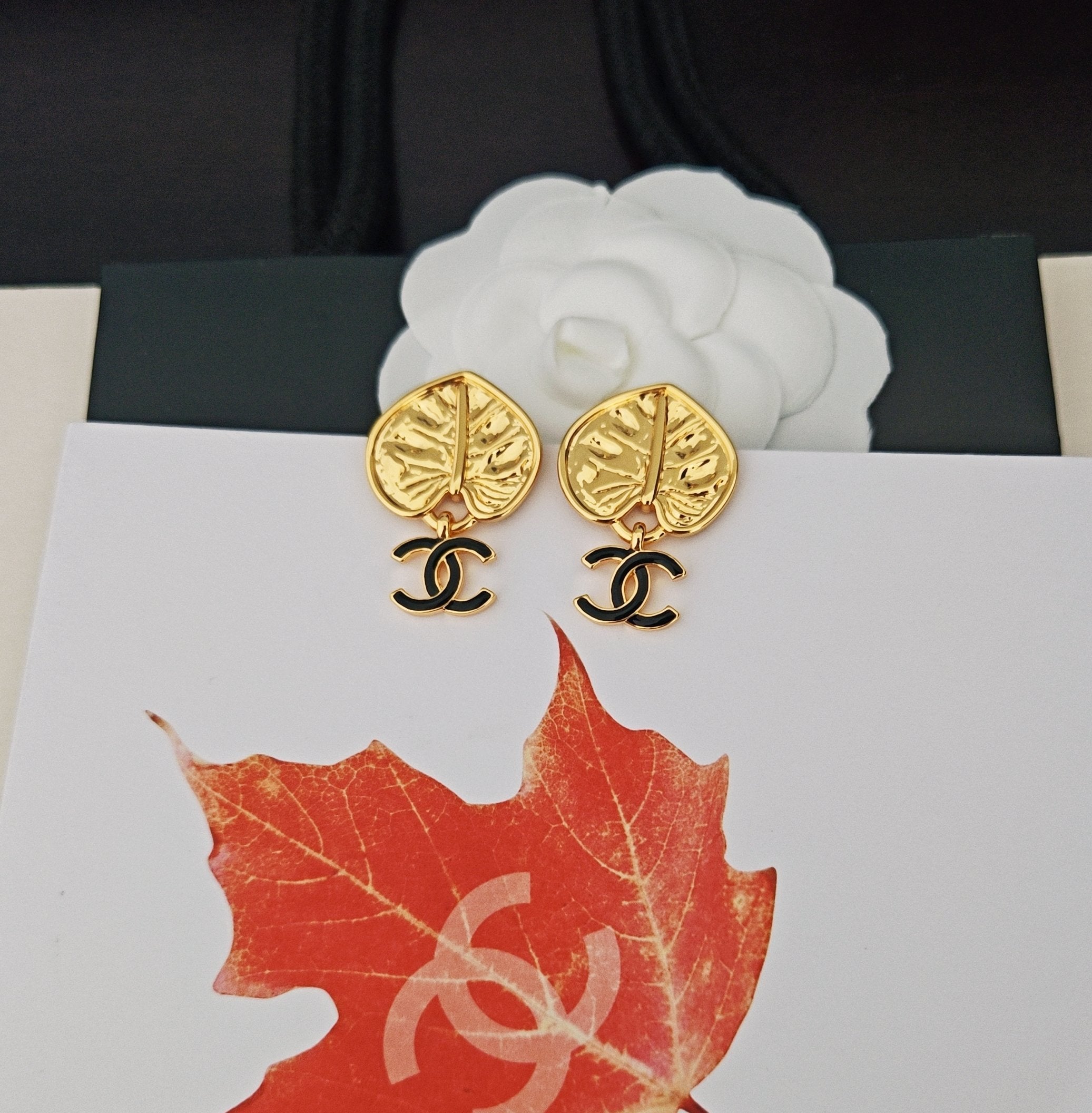 Gold Leaf Letter Earrings