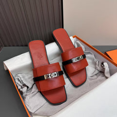 Colorblock Leather Flat Slides