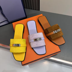 Suede Leather Flat Slippers