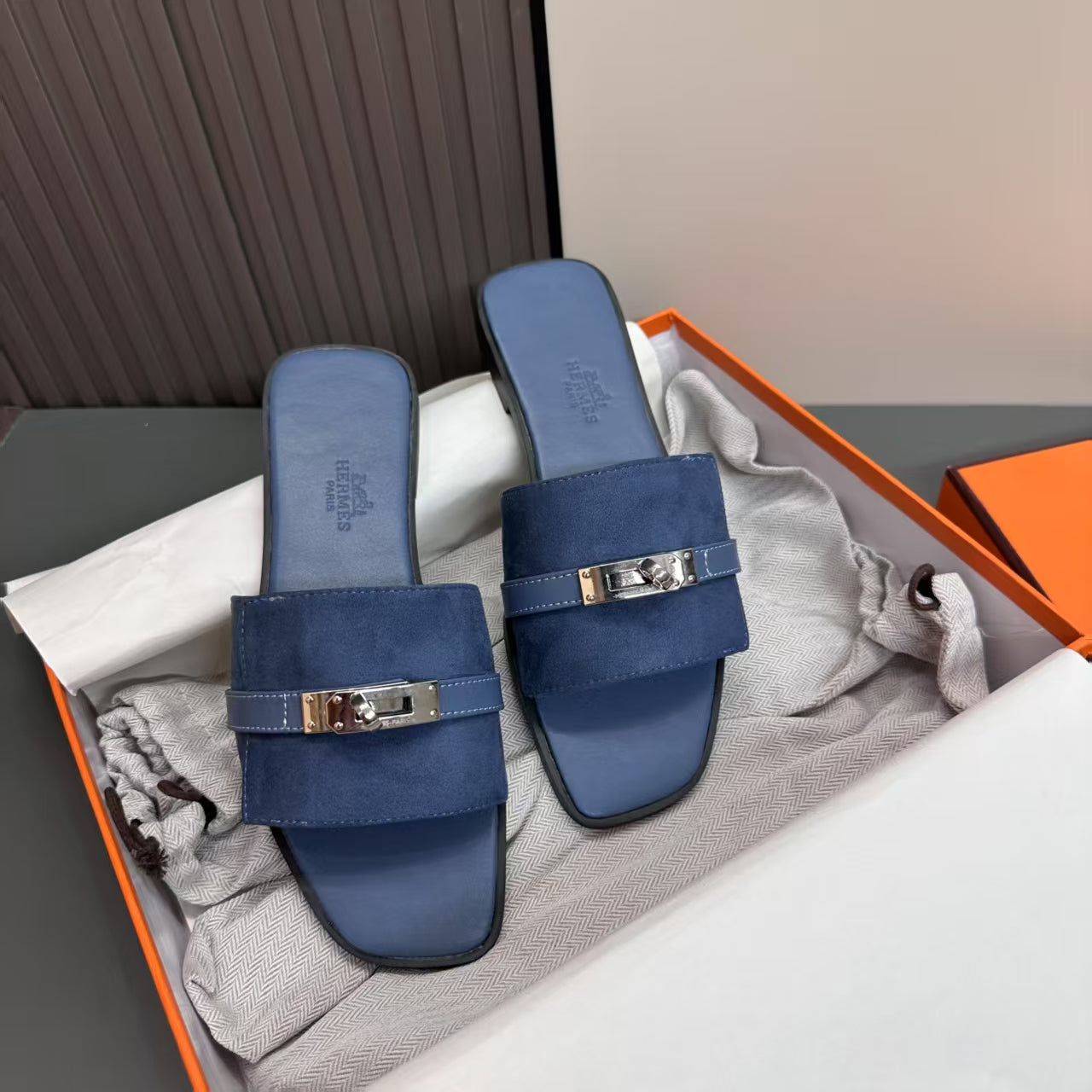 Suede Leather Flat Slippers
