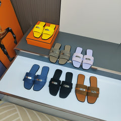 Suede Leather Flat Slippers