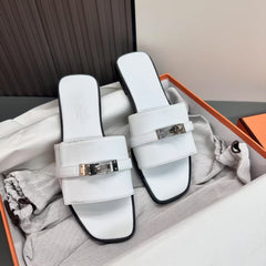 Leather and Rubber Flat Slippers