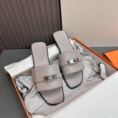 Leather and Rubber Flat Slippers