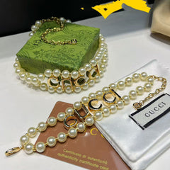 Fashion double-row pearl letter bracelet and necklace