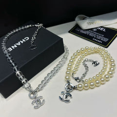 Diamond Glass Beads Pearl Necklace