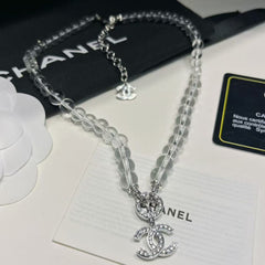 Diamond Glass Beads Pearl Necklace