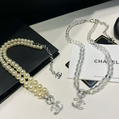 Diamond Glass Beads Pearl Necklace