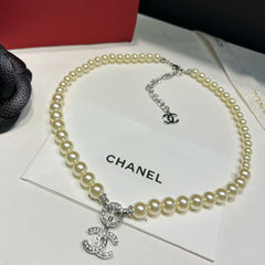 Diamond Glass Beads Pearl Necklace