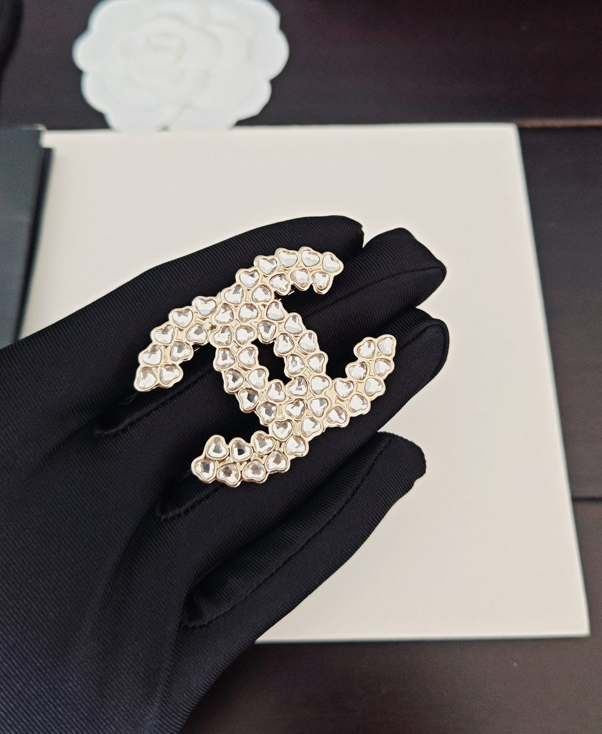 White Diamond Heart Wide Brooch