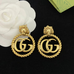 Vintage Lion Earring and Necklace Set