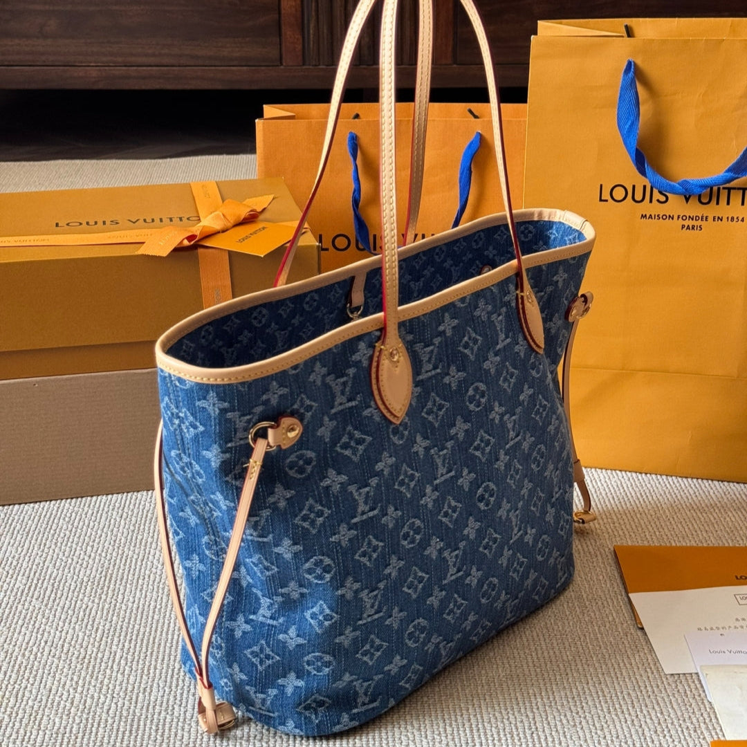 Denim embossed medium shopping bag