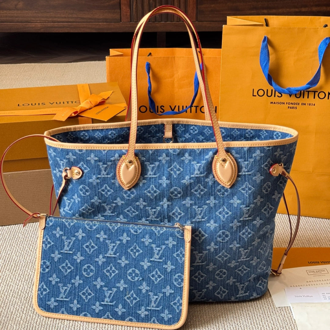 Denim embossed medium shopping bag
