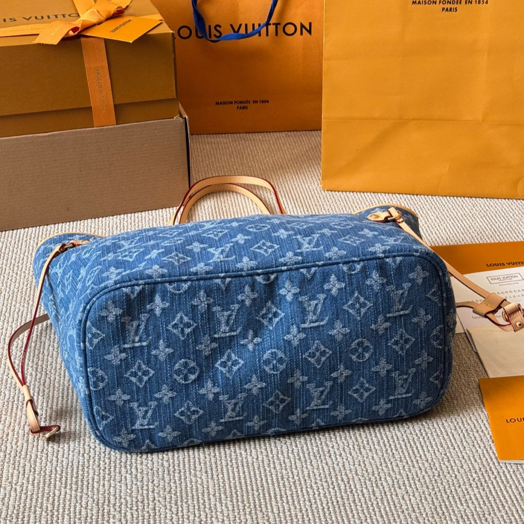 Denim embossed medium shopping bag