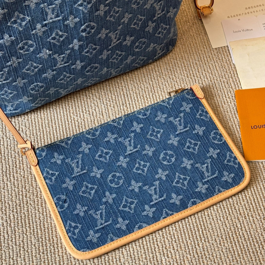 Denim embossed medium shopping bag