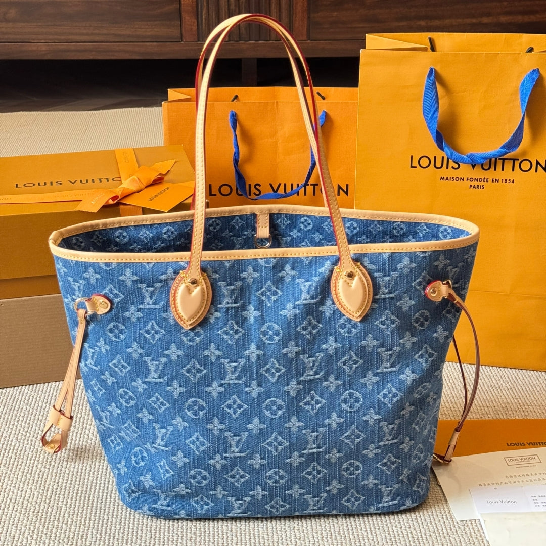 Denim embossed medium shopping bag