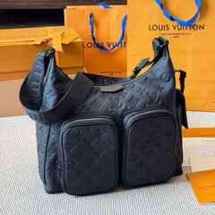 Fashion Men's Embossed Black Messenger Bag