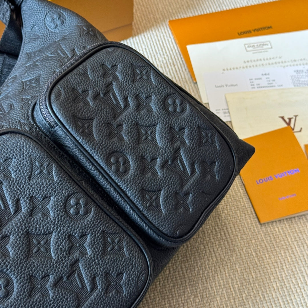 Fashion Men's Embossed Black Messenger Bag