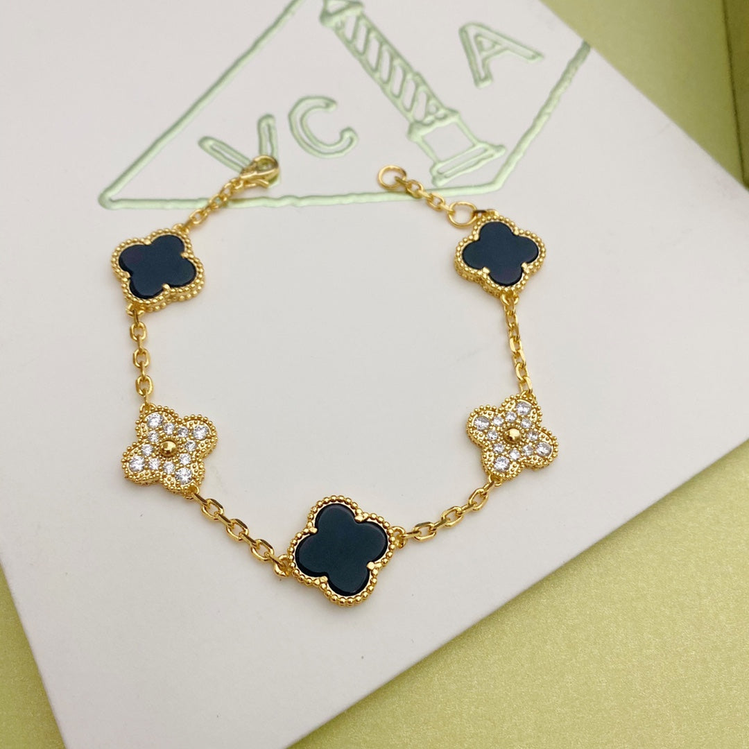 Classic Four-Leaf Clover Diamond Colorblock Bracelet