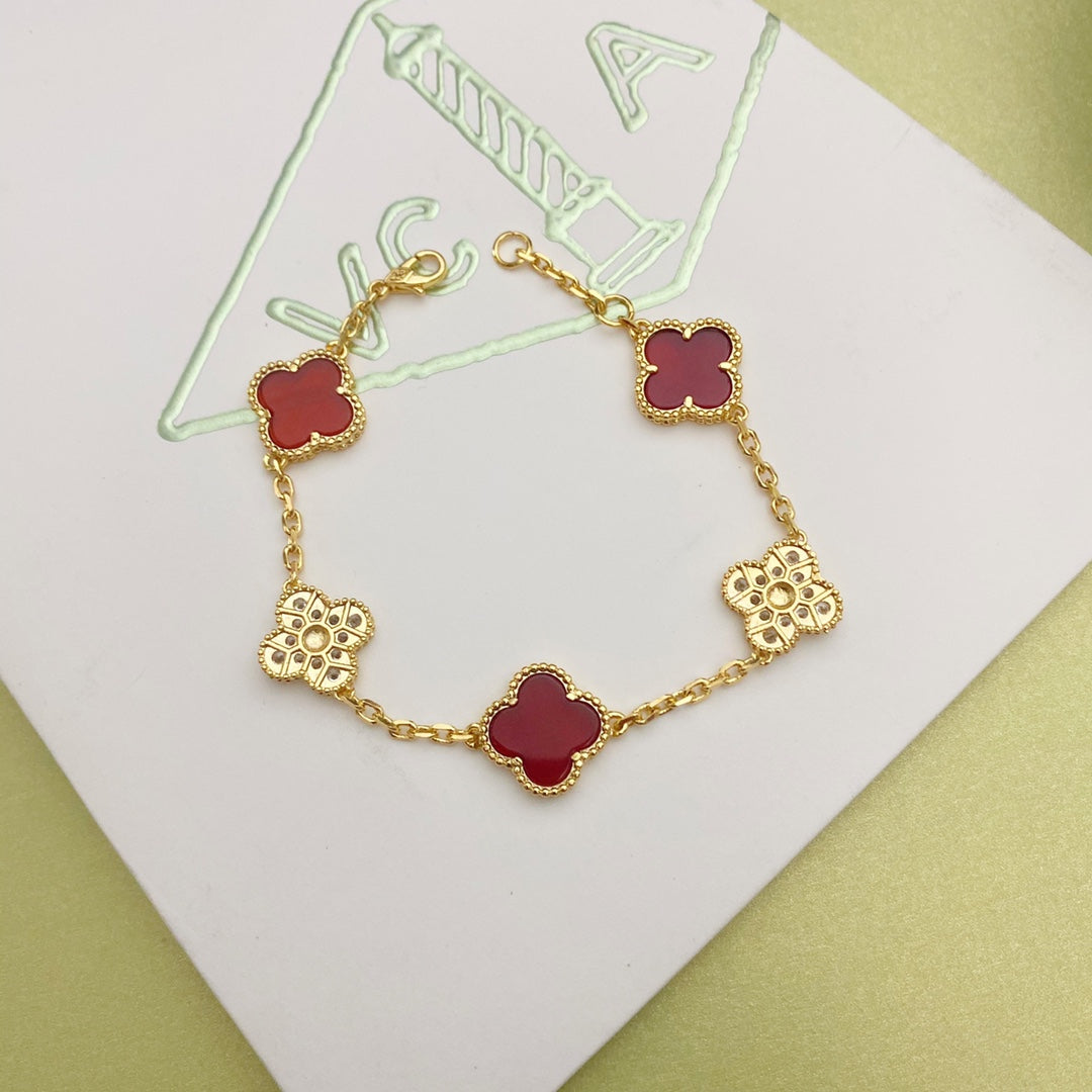 Classic Four-Leaf Clover Diamond Colorblock Bracelet
