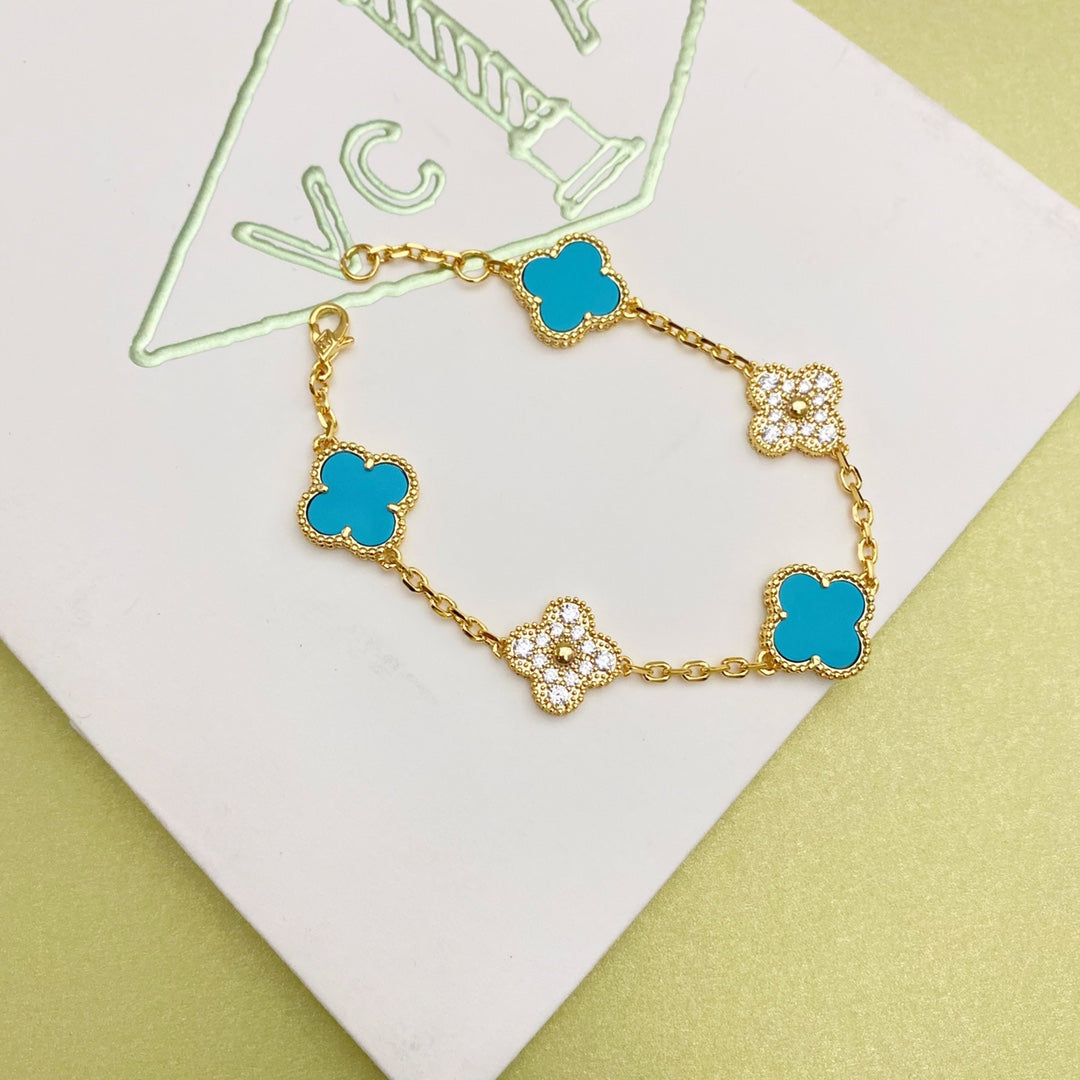 Classic Four-Leaf Clover Diamond Colorblock Bracelet