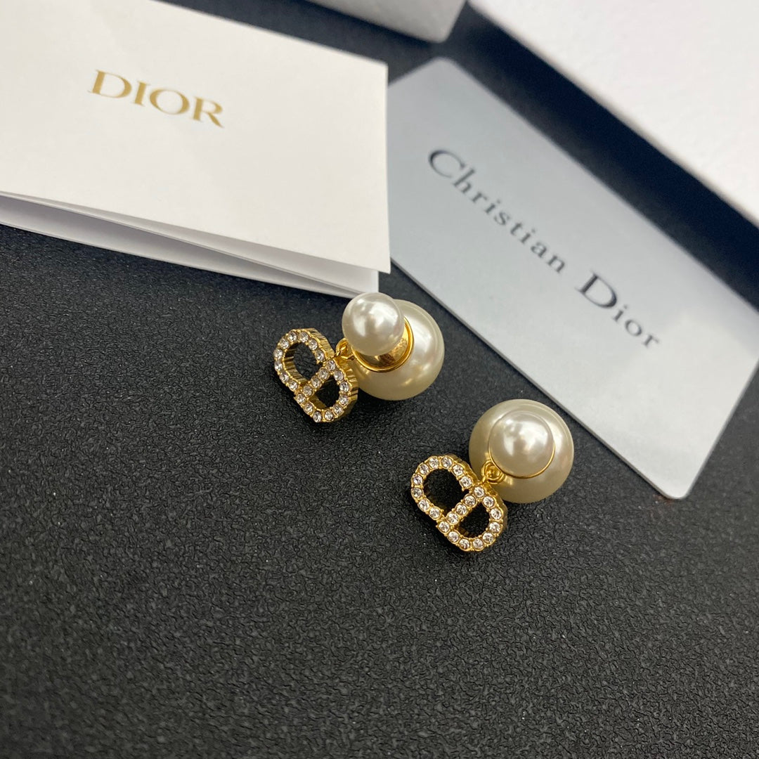 Diamond Letter Pearl Earrings
