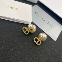 Diamond Letter Pearl Earrings