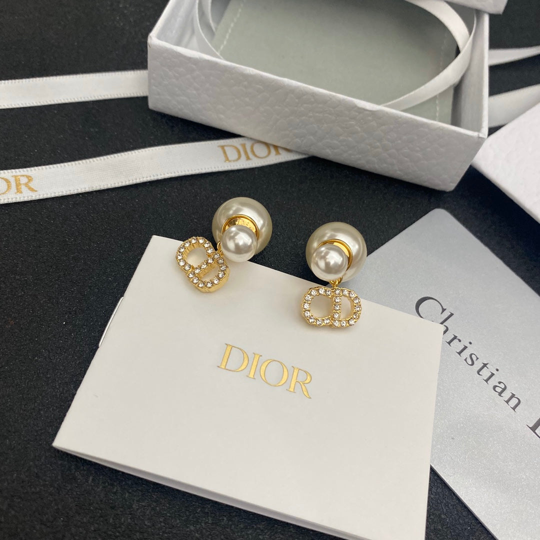Diamond Letter Pearl Earrings
