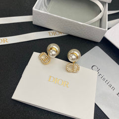 Diamond Letter Pearl Earrings