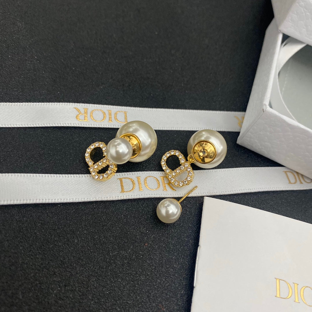 Diamond Letter Pearl Earrings