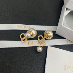 Diamond Letter Pearl Earrings