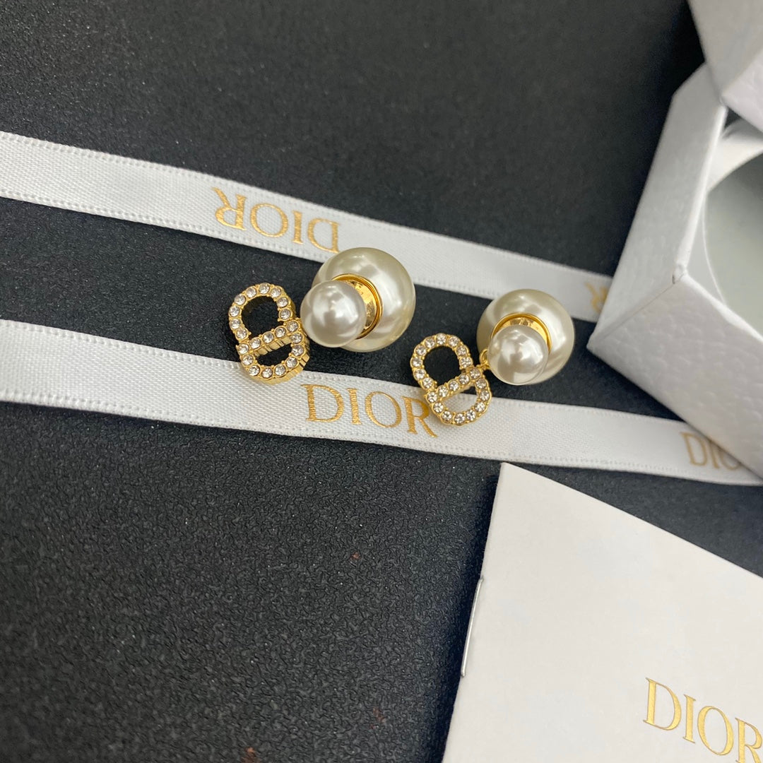 Diamond Letter Pearl Earrings