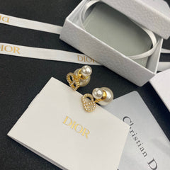 Diamond Letter Pearl Earrings