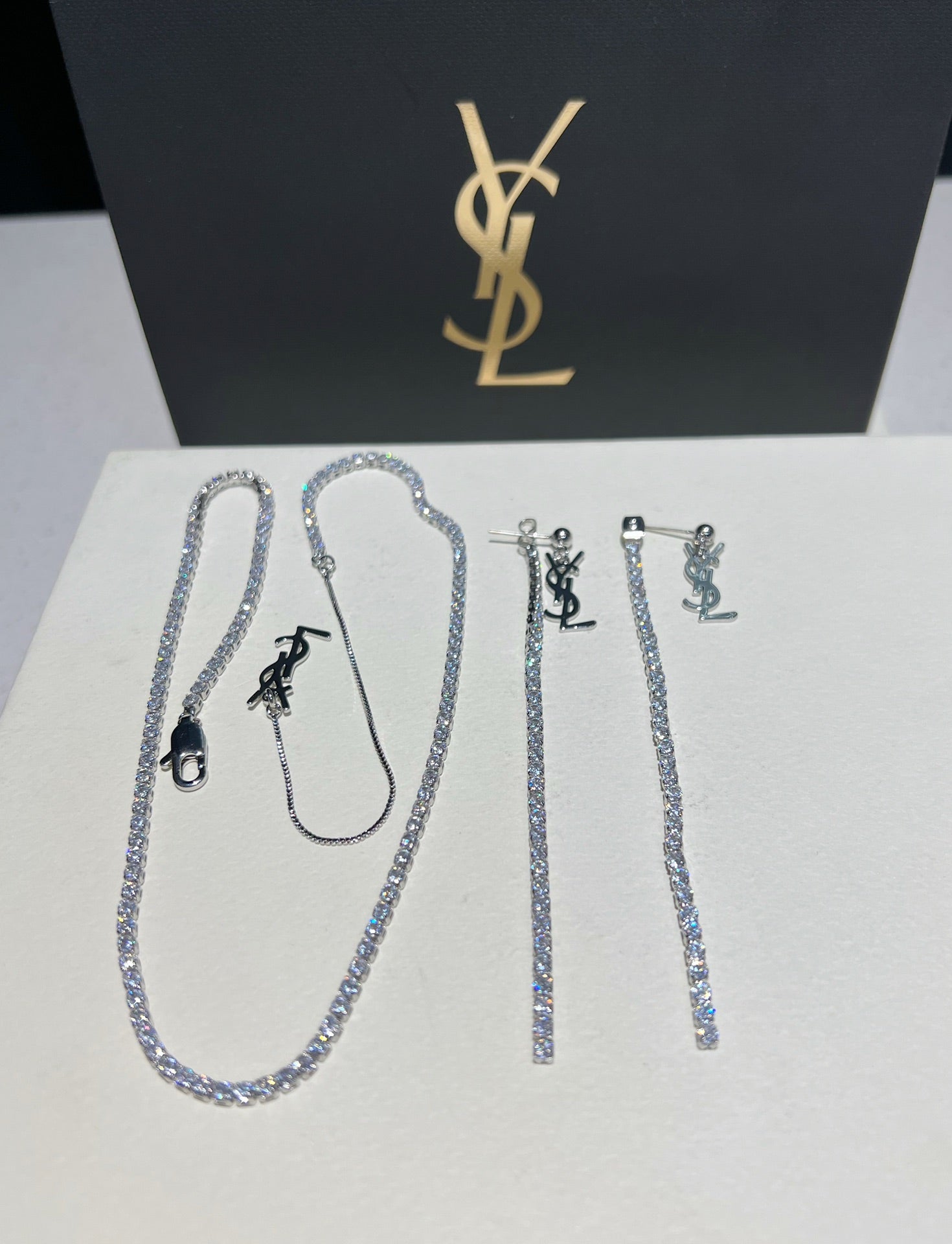 Sparkling Diamond Tassel Earrings + Necklace Set