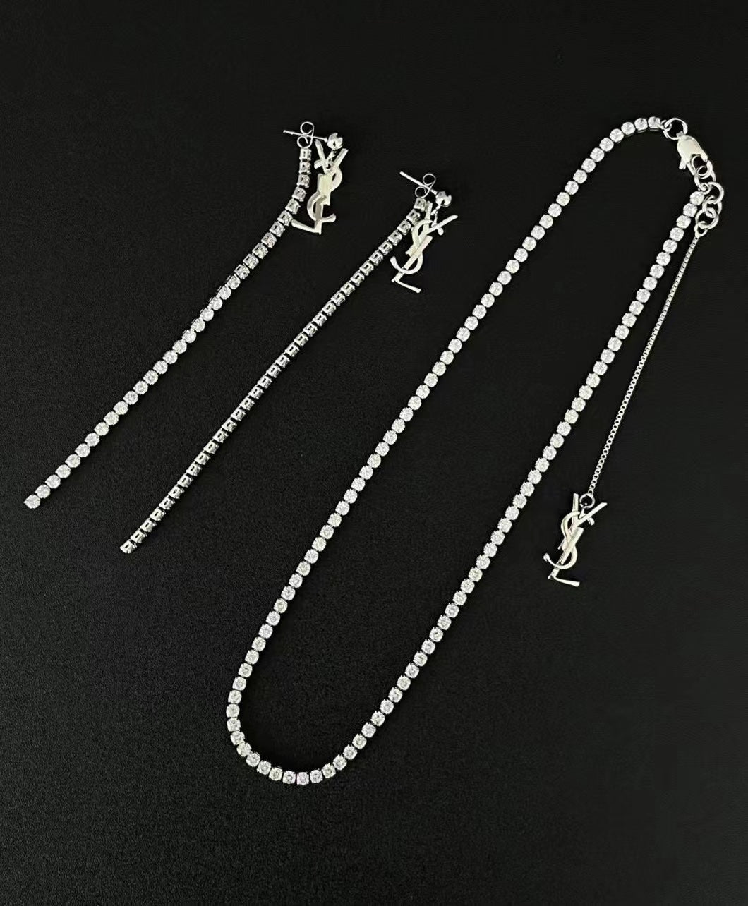 Sparkling Diamond Tassel Earrings + Necklace Set